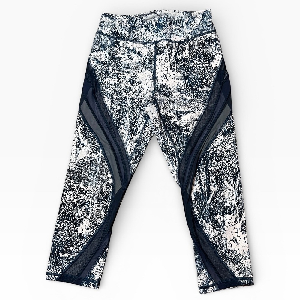 Lululemon Never Still Crop 21" Leggings Teal White Floral Print Size 8 W6ARAS